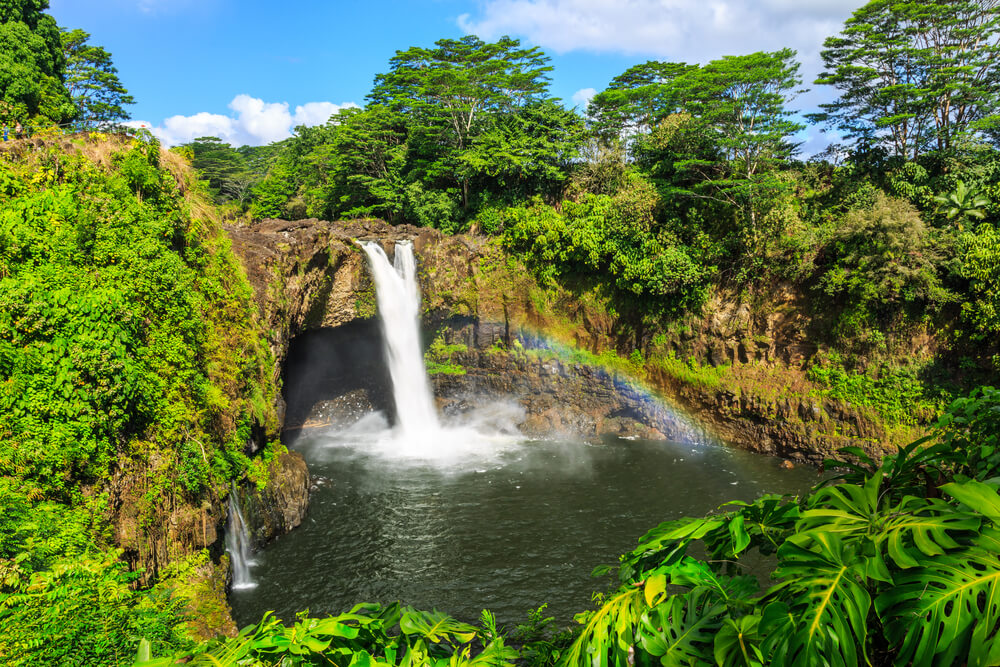 A waterfall, which is part of all of the Things to Do in Hilo Hawaii.